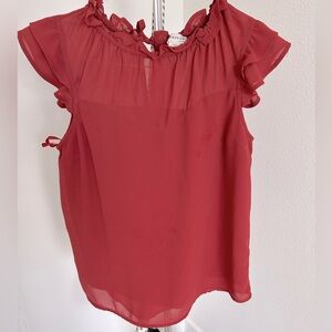 Light Burnt Orange Ruffle Neck Sleeve Chifforn Babydoll Blouse Top